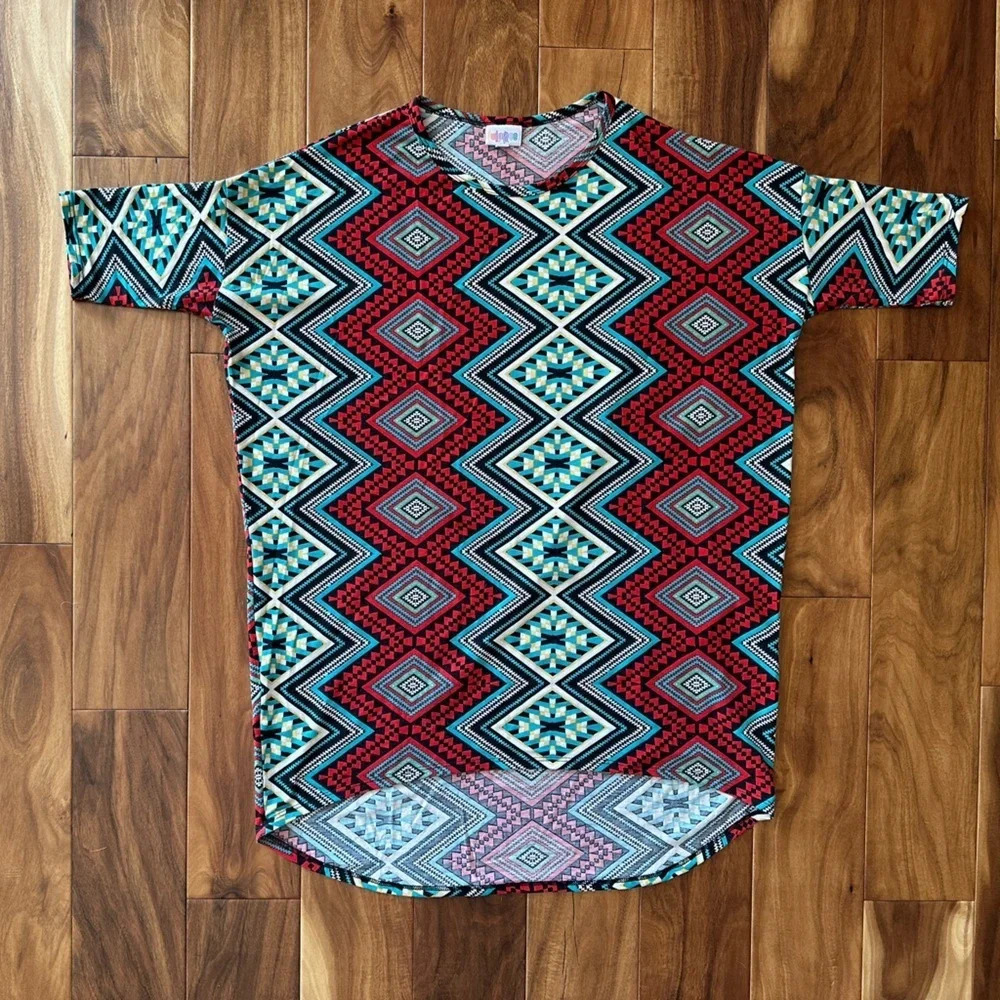 LuLaRoe Teal and Red Patterned Irma Tunic Shirt size Small